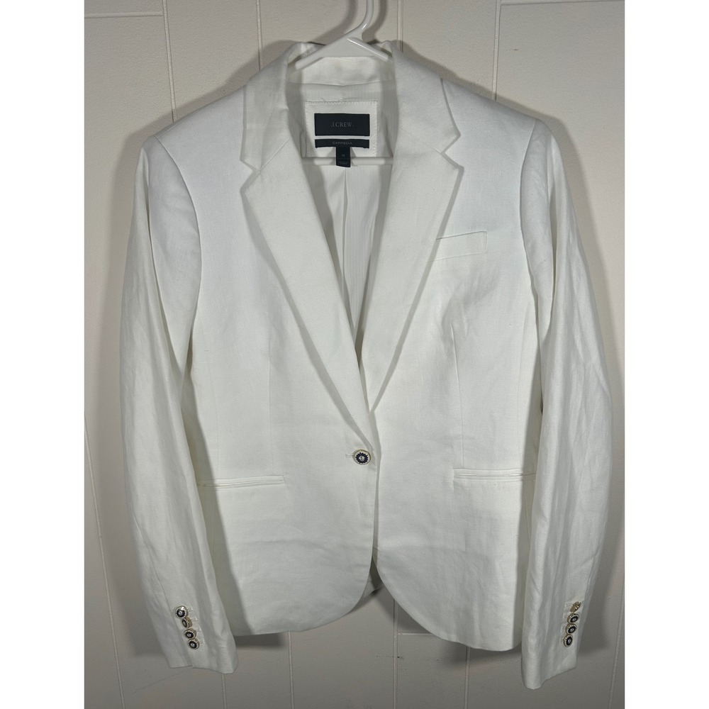 J.Crew Campbell White Linen Blazer Jacket Nautical Anchor Buttons 12